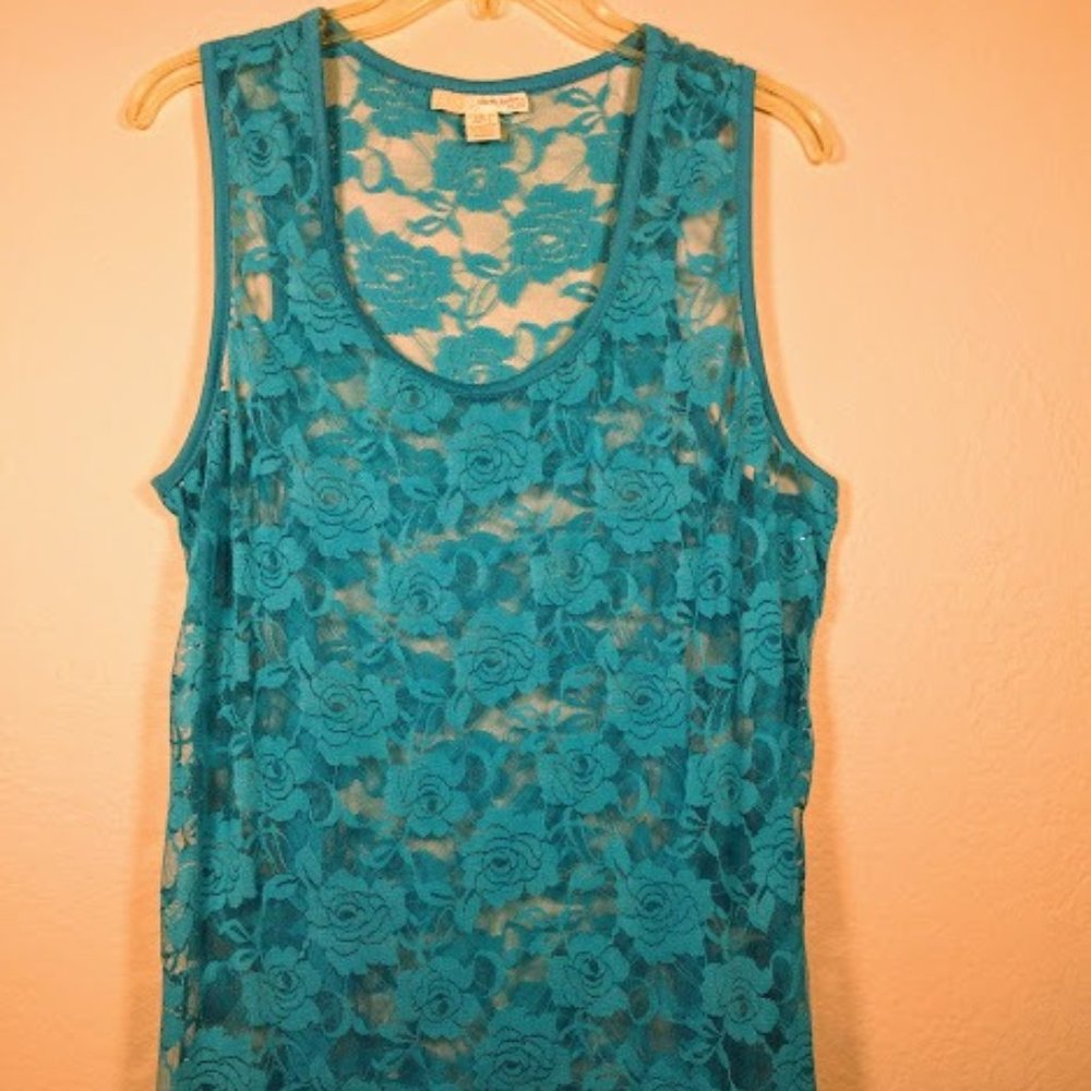 Derek Heart Plus Racerback Turqouise Stretch Lace Tank Sz: 2X - Picture 8 of 16